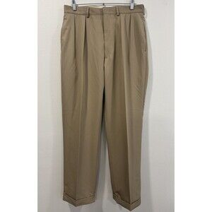 Polo Golf Ralph Lauren Mens Khaki Pleated Chino Pants Size 34x32 100% Polyester